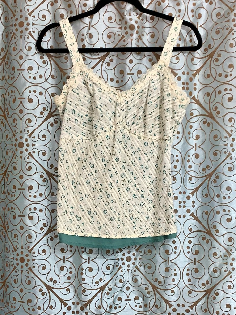 Cato Cream Floral Spaghetti Strap Tank with Green Accents
